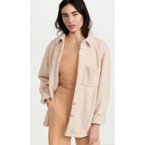 DONNI Womens XS Shacket Teddy Sherpa Button‎ Shirt Jacket Ivory Lined Oversized